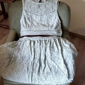 Mint Green Lace Crop Top + Skirt